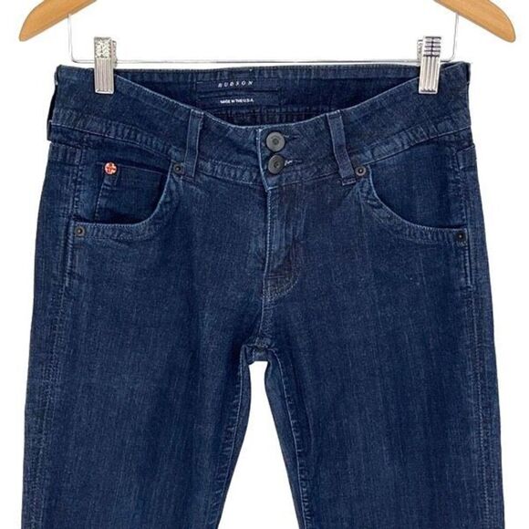 Hudson Womens Low Rise Flap Pocket Double Button Bootcut Jeans Dark Wash Size 27 - Picture 2 of 9